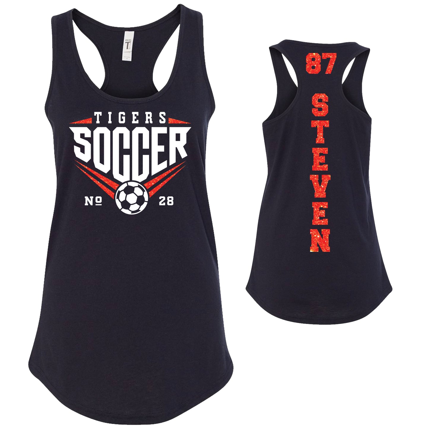 Custom Soccer Team Glitter Deisgn Next Level Fitted Racerback Tank Top - 1533