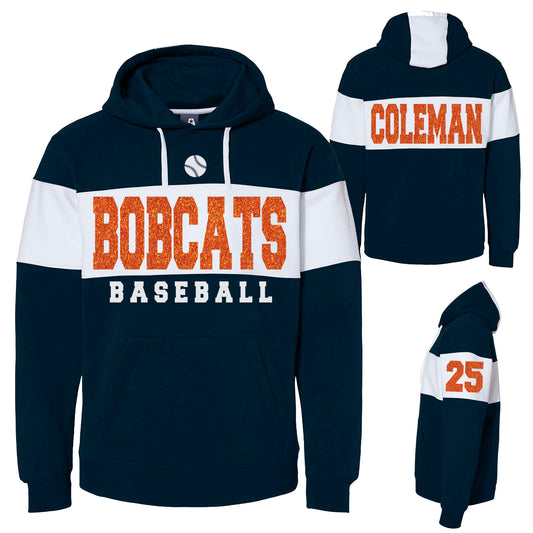 Glitter Baseball Design J. America Varsity Fleece Colorblocked Hoodie Sweater - 8644