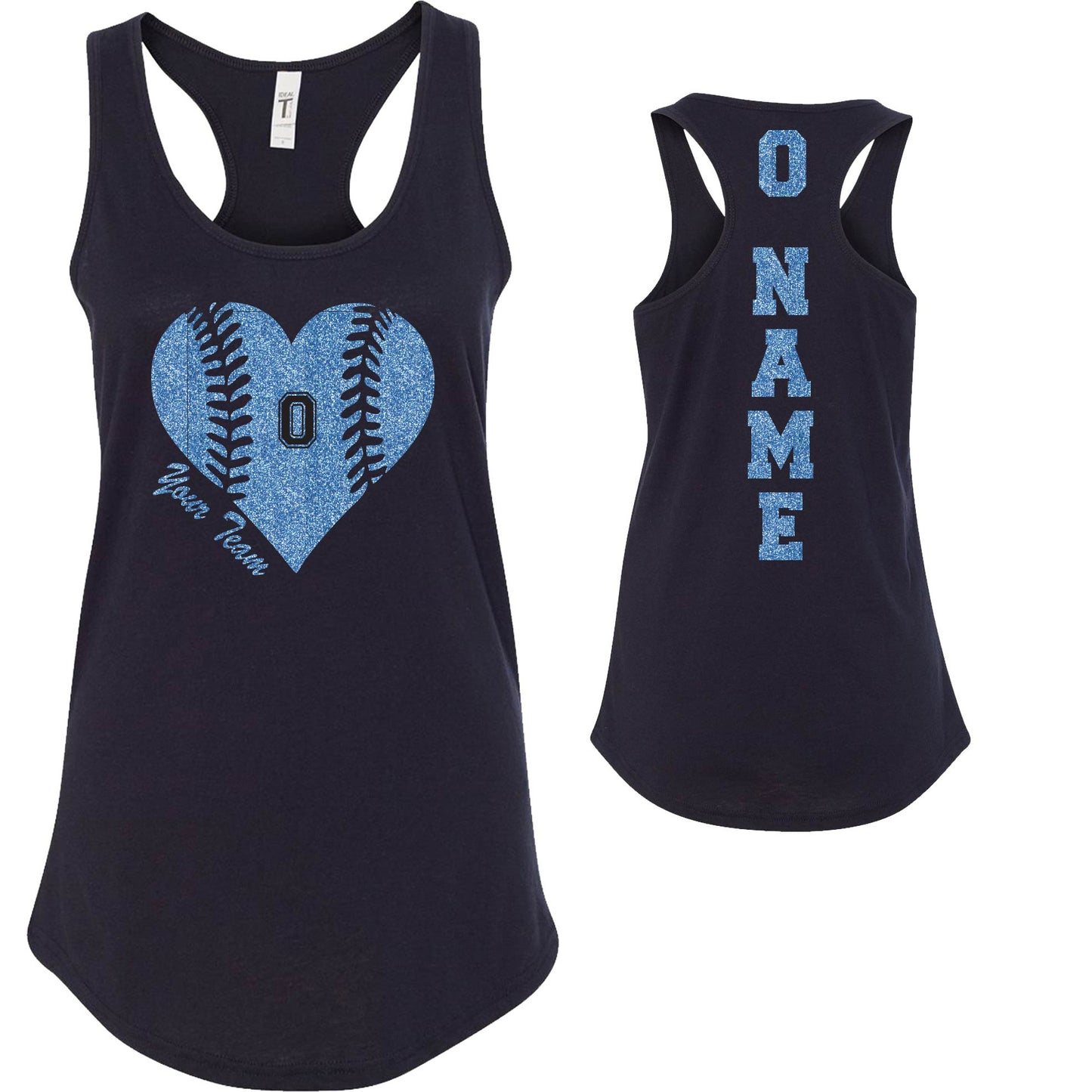 Custom Baseball Heart Glitter Deisgn Next Level Fitted Racerback Tank Top - 1533