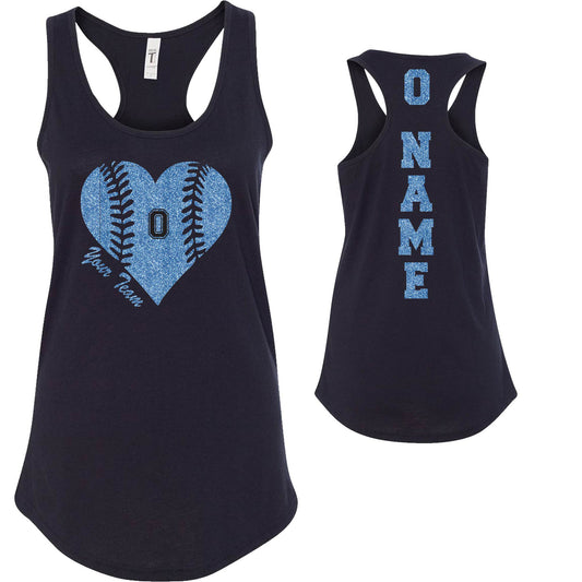 Custom Baseball Heart Glitter Deisgn Next Level Fitted Racerback Tank Top - 1533