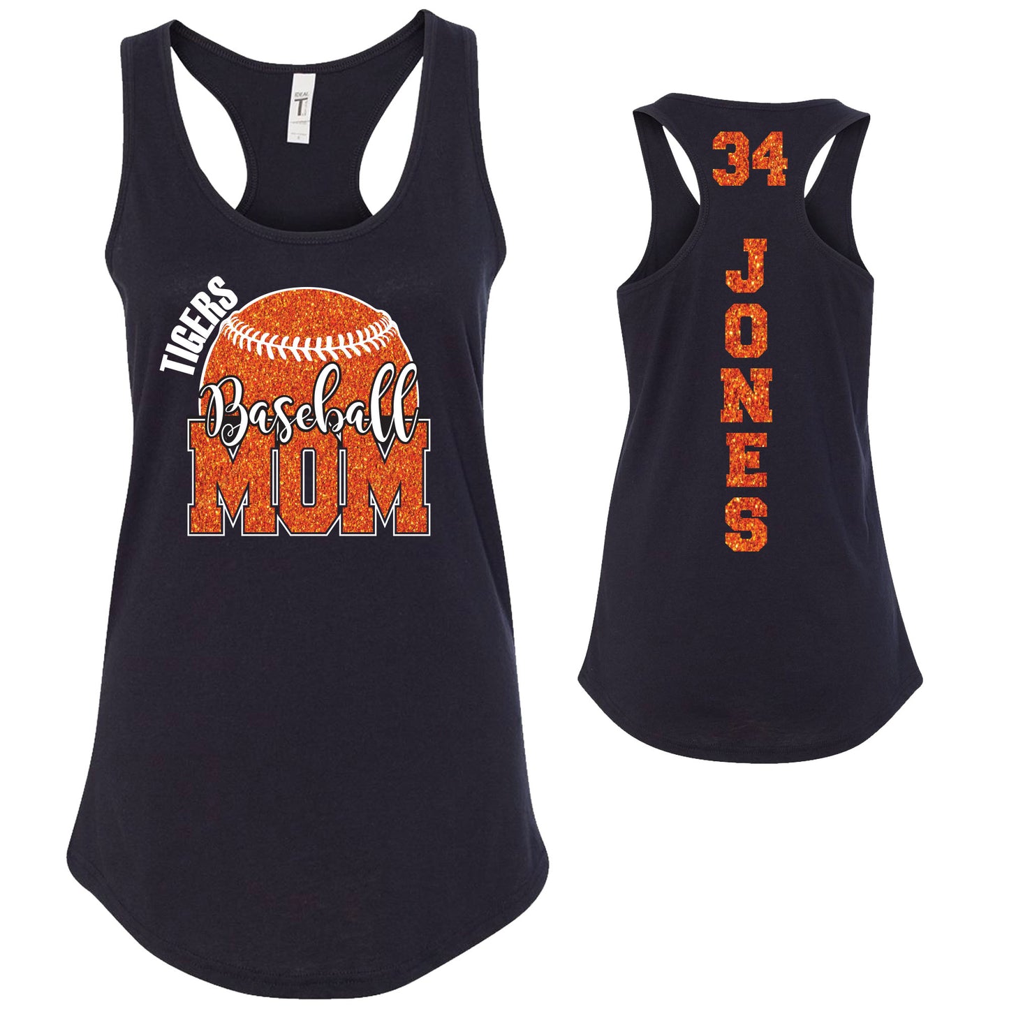 Custom Baseball Mom Glitter Deisgn Next Level Fitted Racerback Tank Top - 4.1533