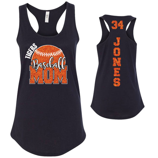 Custom Baseball Mom Glitter Deisgn Next Level Fitted Racerback Tank Top - 4.1533