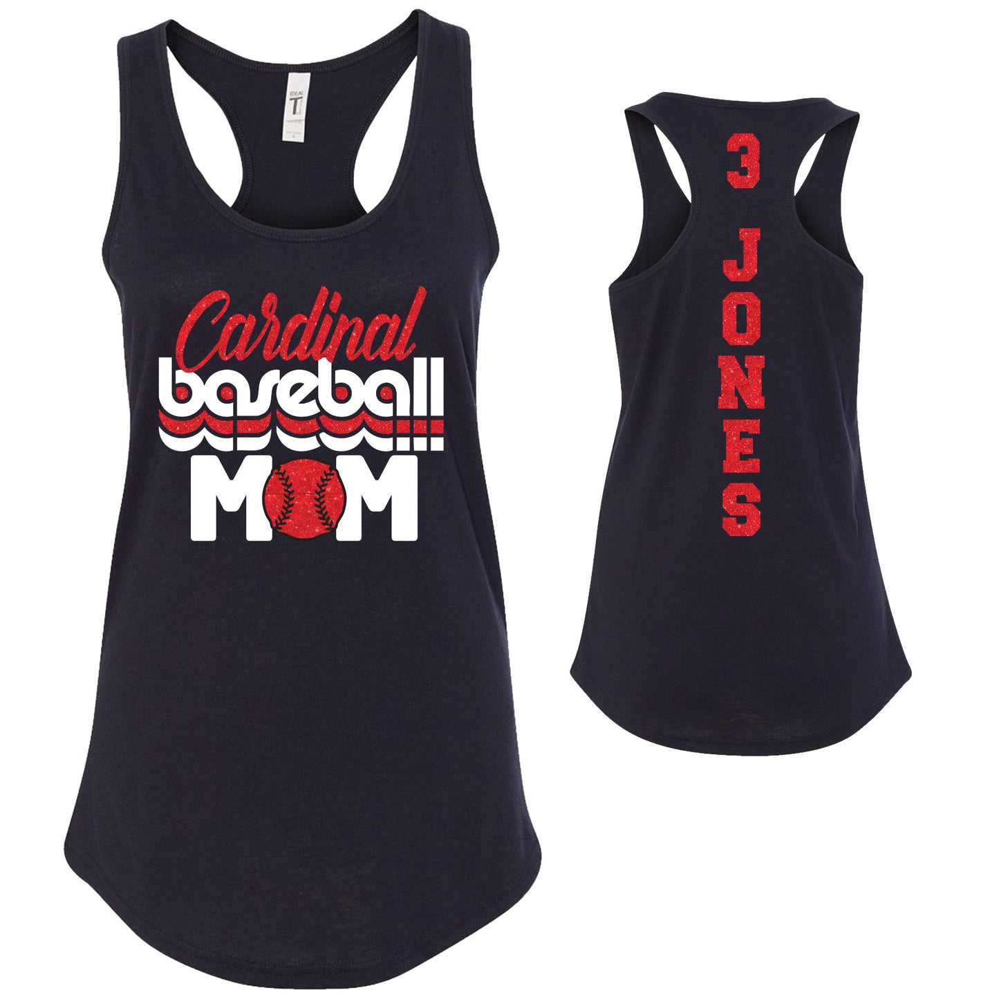 Custom Baseball Mom Glitter Deisgn Next Level Fitted Racerback Tank Top - 1533