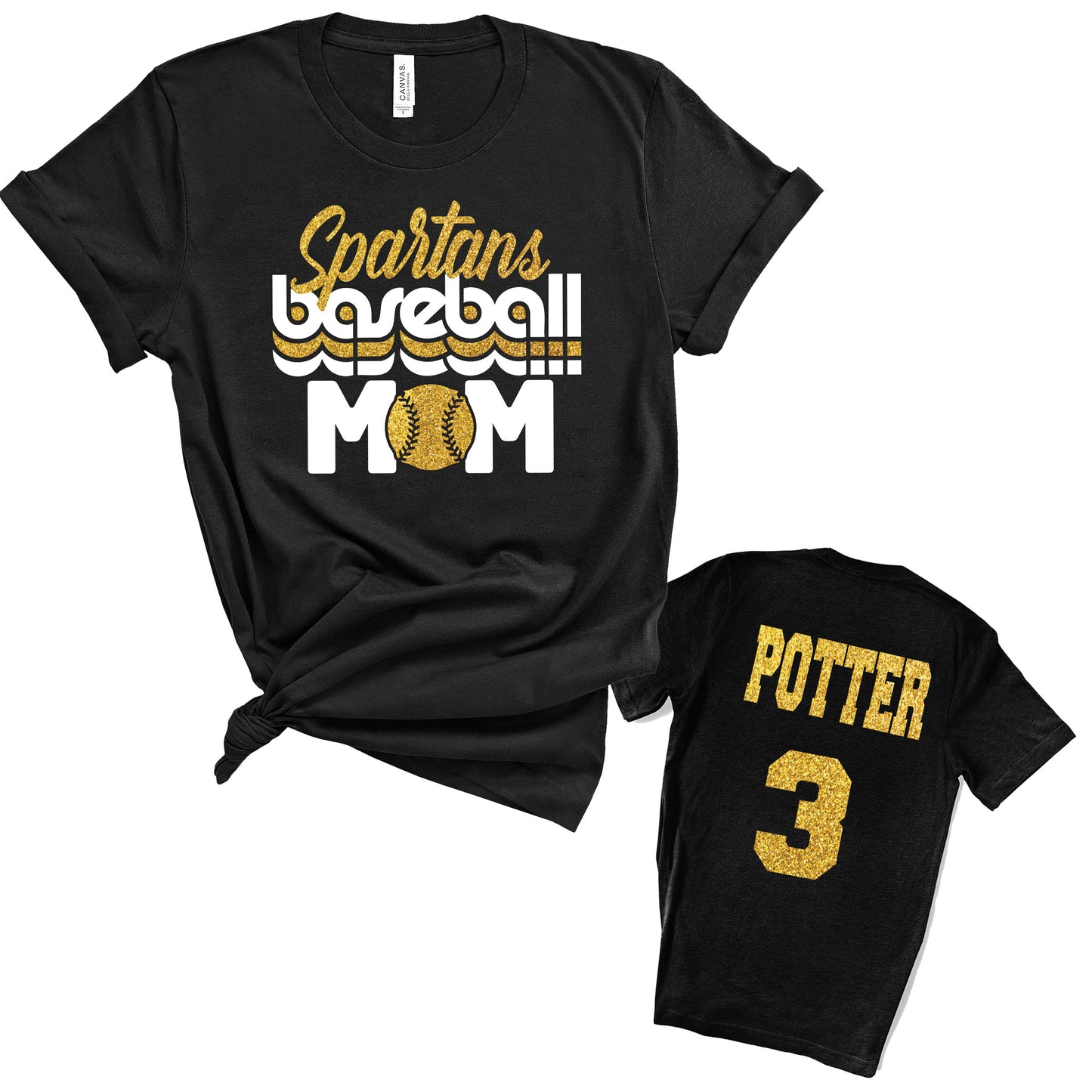 Baseball Mom Personalized Glitter Design Unisex Soft Bella + Canvas Jersey T Shirt - 3001
