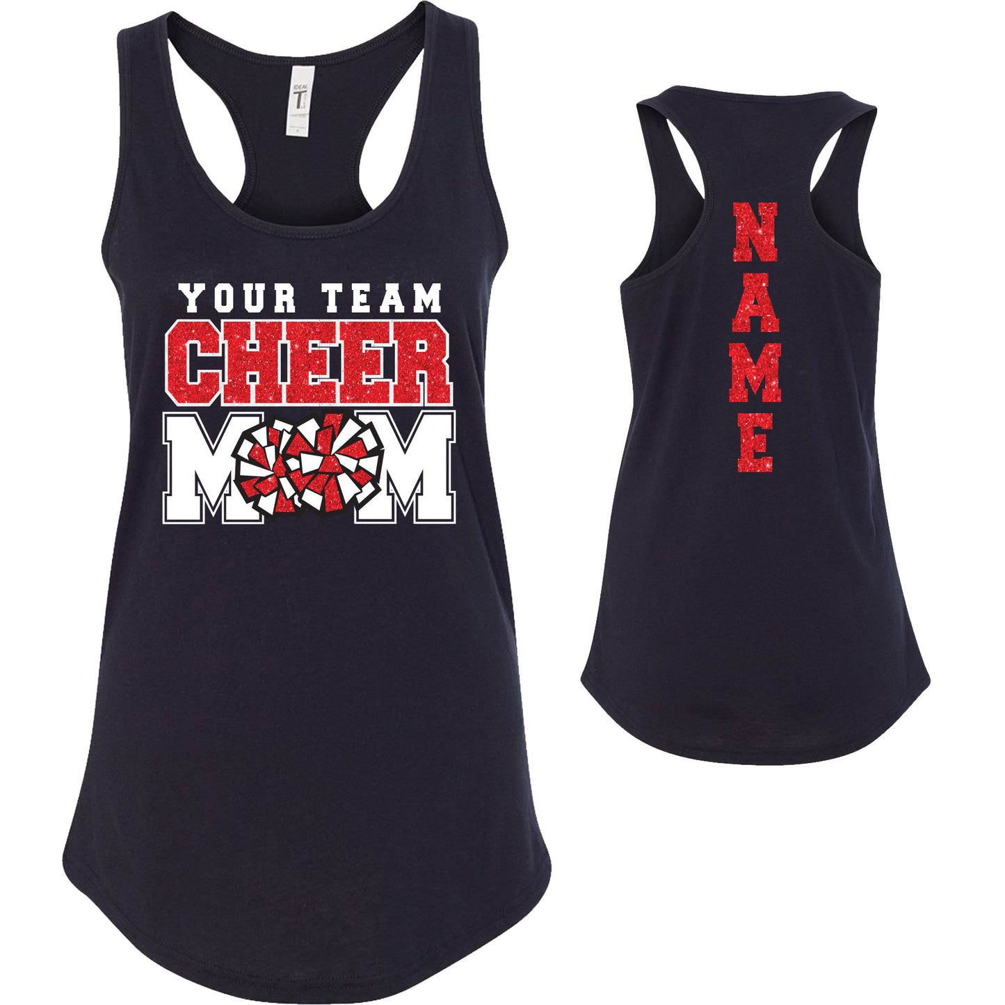 Cheer Mom Team Glitter Deisgn Next Level Fitted Racerback Tank Top - 1533