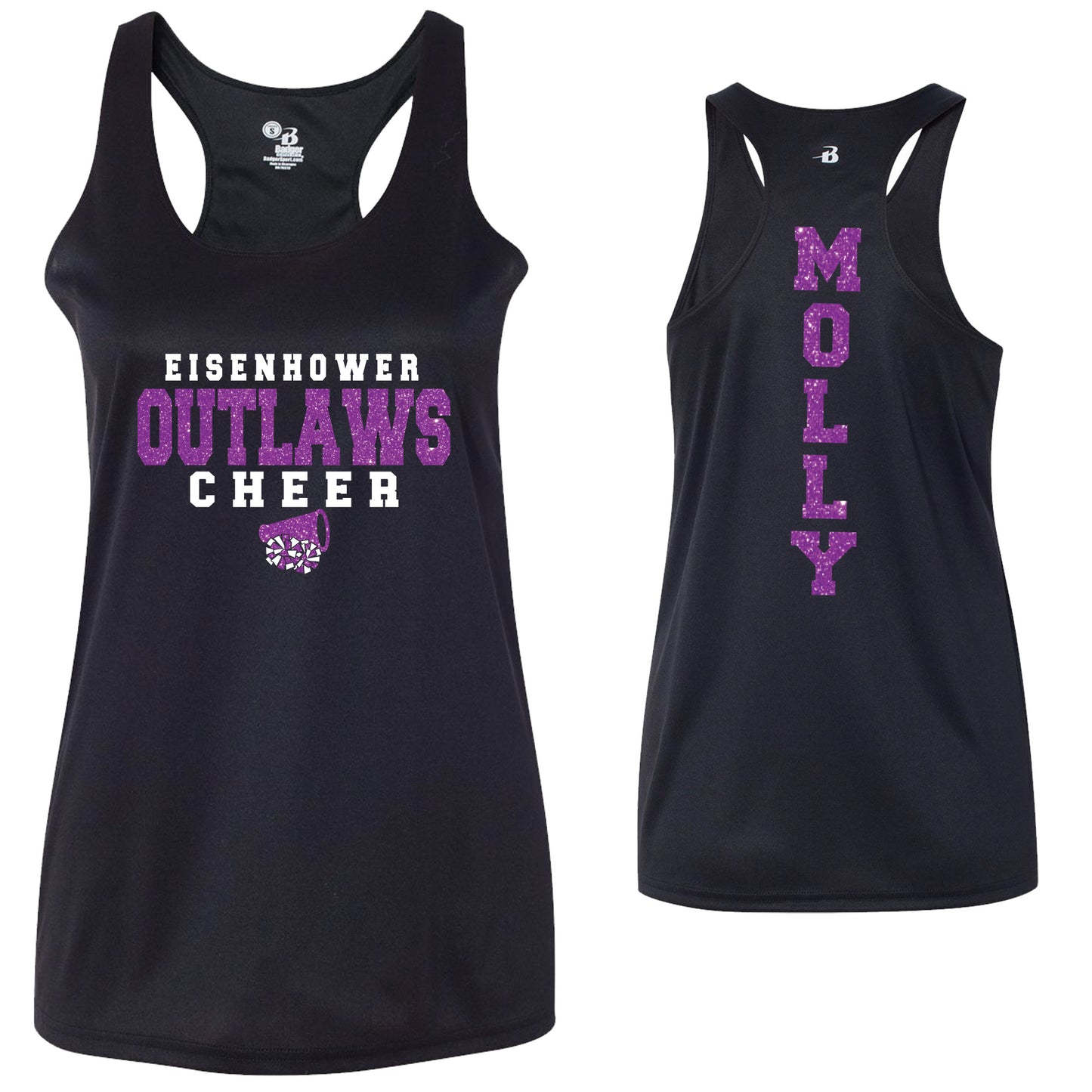Custom Cheerleader Tank Glitter Design Badger DRI FIT Racerback Tank Top - 4166