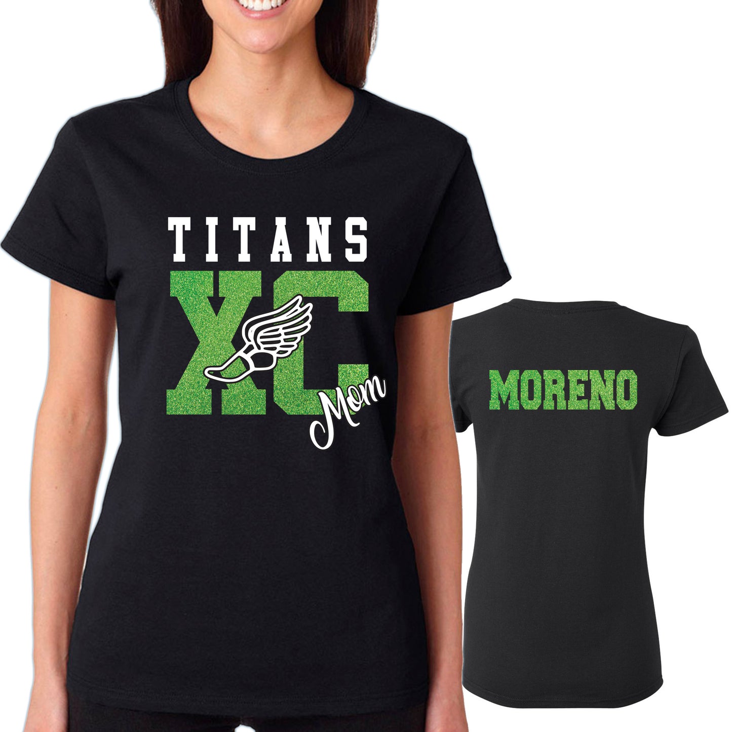 Cross Country Mom Glitter Team Design Women's Gildan Tee Shirt - 5000L