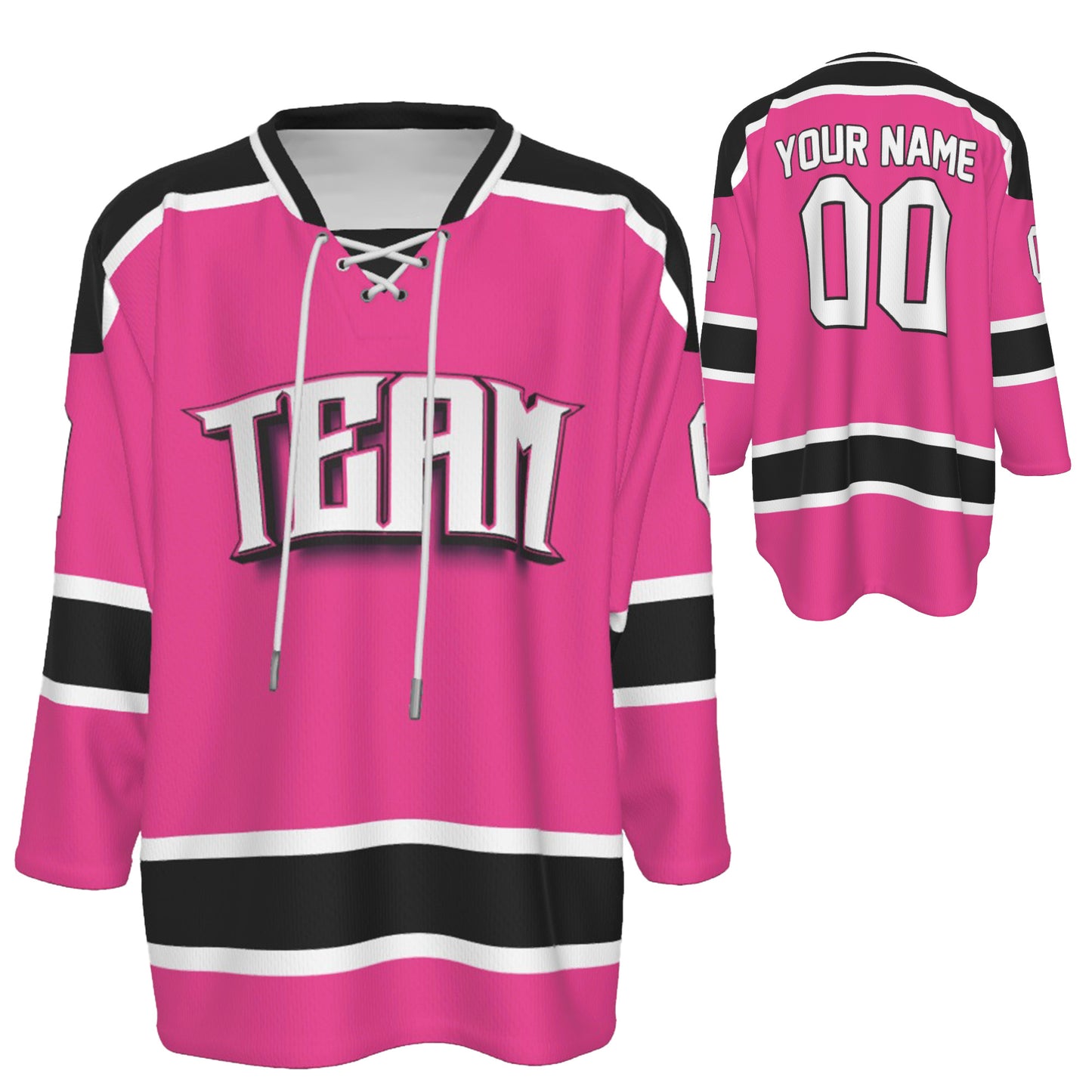 Custom Personalized Pink and Black Team Hockey Jersey Shirt JS-11