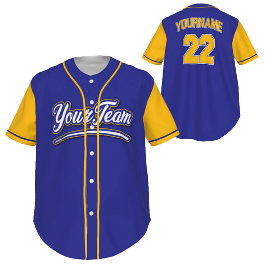 Fully Custom Blue and Gold Yellow Baseball Softball Team Design Baseball Jersey BS-19
