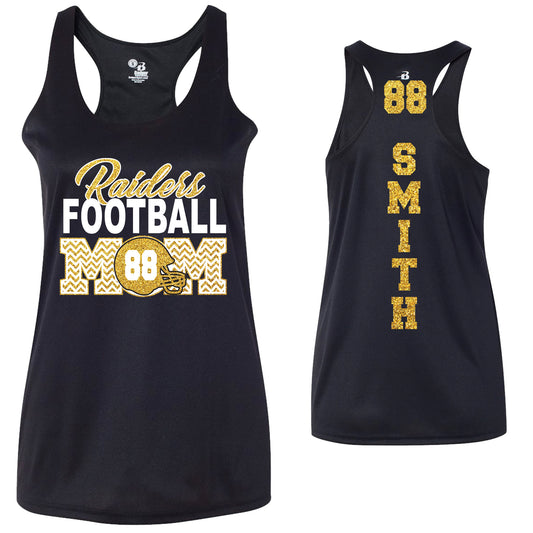 Custom Football Mom Glitter Chevron Pattern Deisgn Badger DRI FIT Racerback Tank Top - 4166