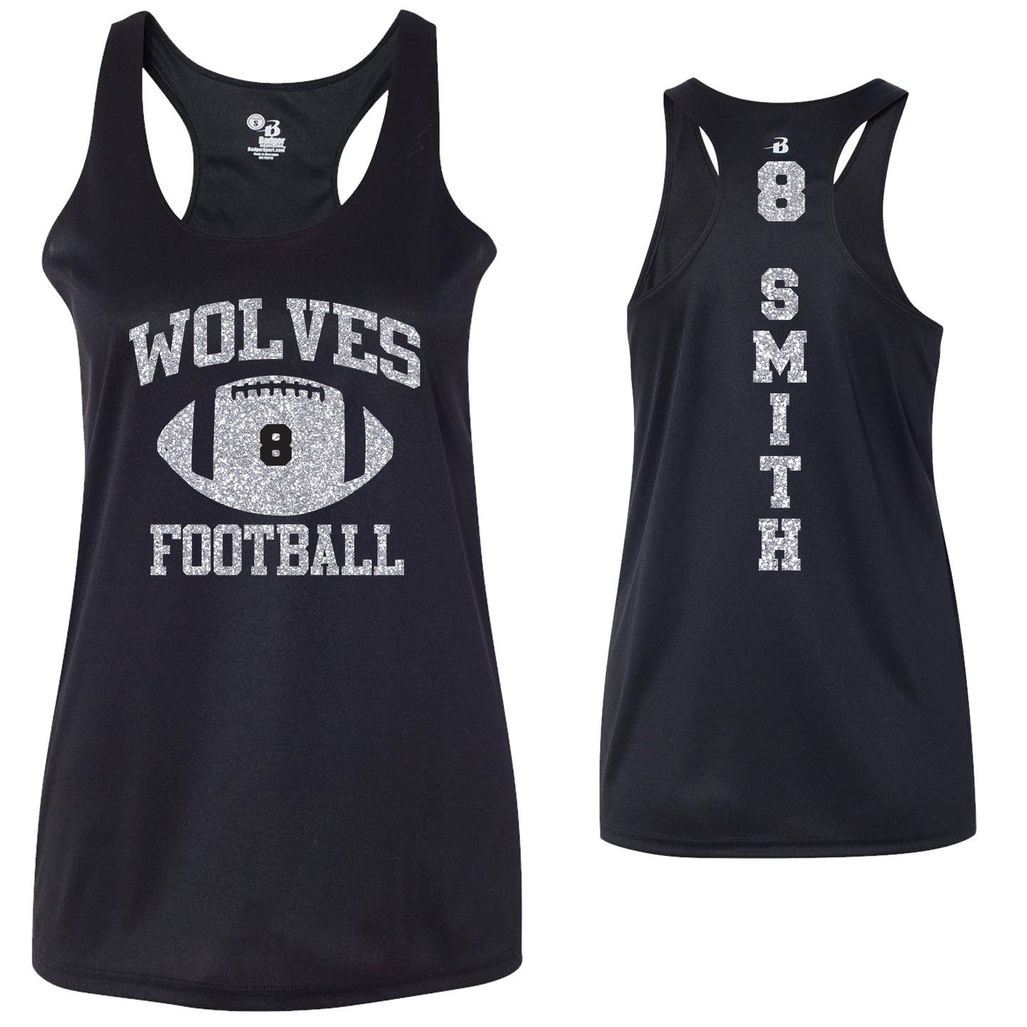 Custom Football Team Glitter Deisgn Badger DRI FIT Racerback Tank Top - 4166