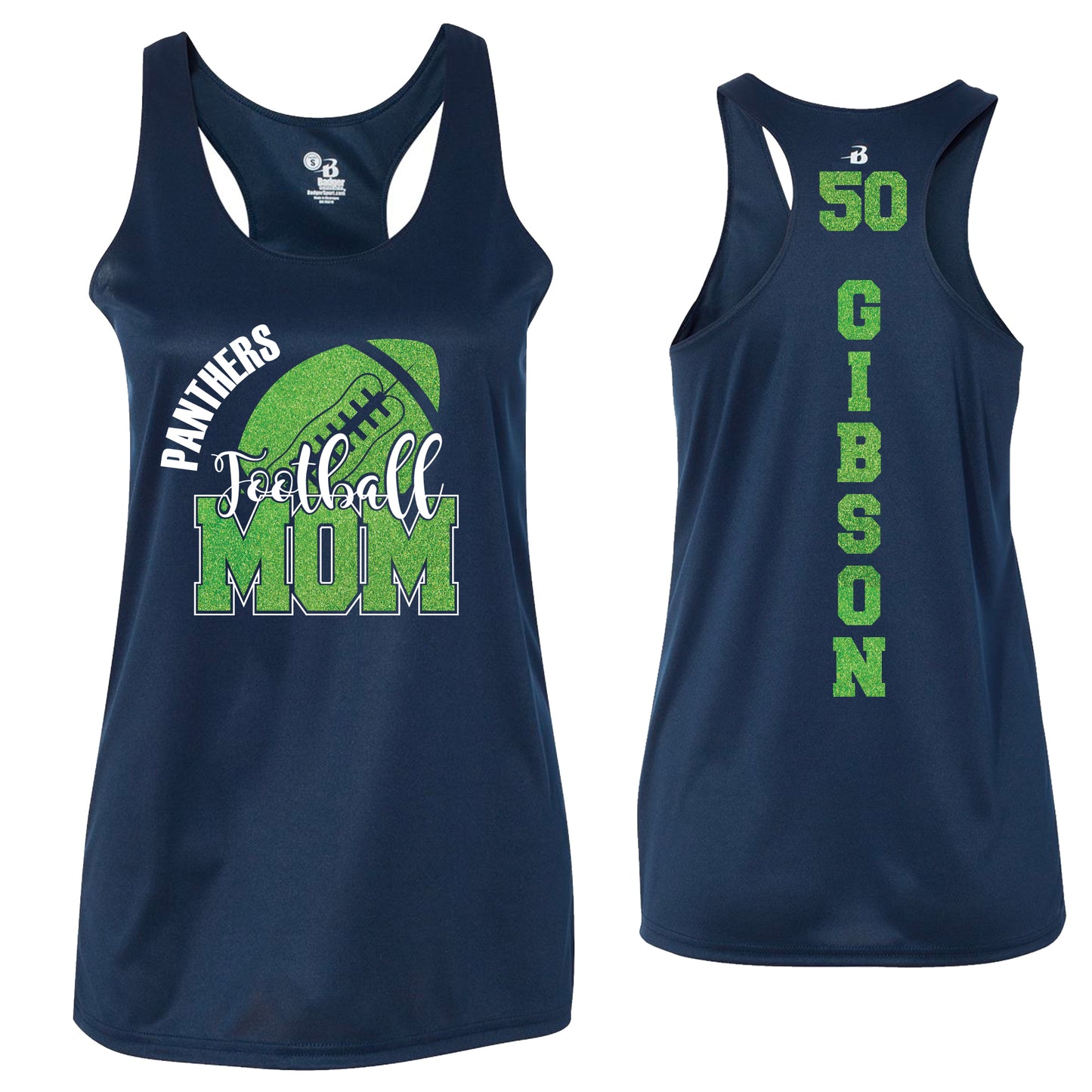 Custom Football Mom Glitter Chevron Pattern Deisgn Badger DRI FIT Racerback Tank Top - 4166