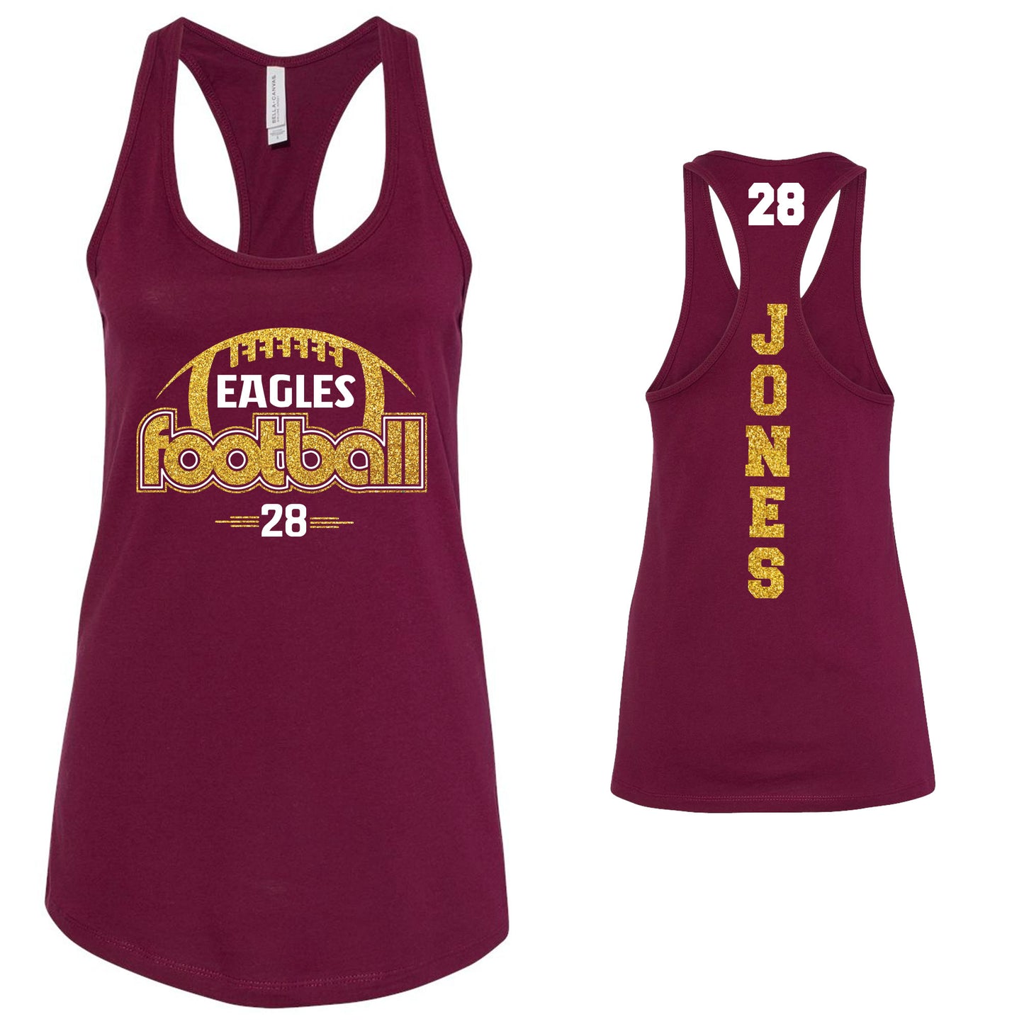 Custom Retro Football Team Glitter Design Next Level Fitted Racerback Tank Top - 1533