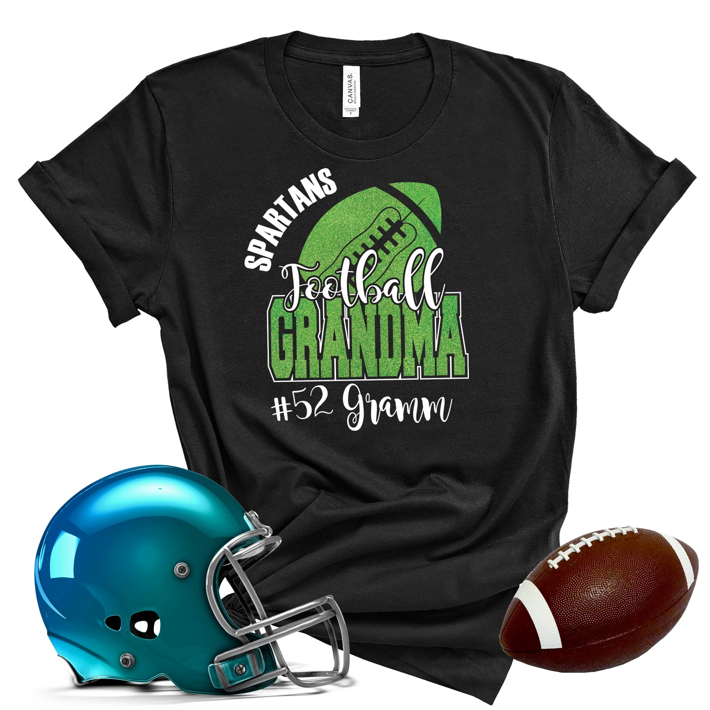 Football Grandma Personalized Glitter Design Unisex Soft Bella + Canvas Jersey T Shirt - 3001