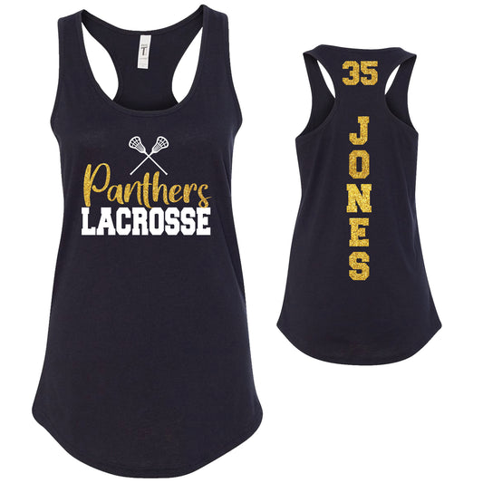 Custom Lacrosse Team Glitter Deisgn Next Level Fitted Racerback Tank Top - 1.1533