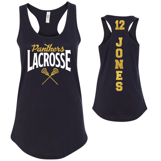 Custom Lacrosse Team Glitter Deisgn Next Level Fitted Racerback Tank Top - 10.1533