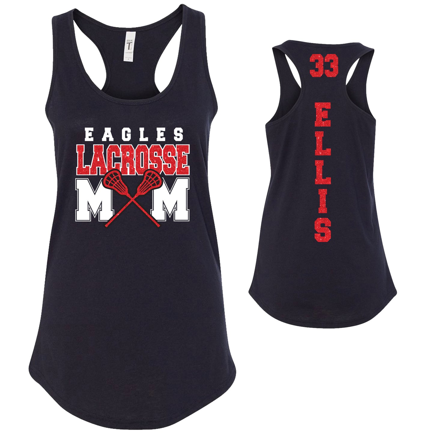 Custom Lacrosse Mom Glitter Deisgn Next Level Fitted Racerback Tank Top - 5.1533