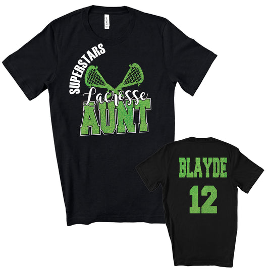 Lacrosse Aunt Personalized Glitter Design Unisex Soft Bella + Canvas Jersey T Shirt - 3001