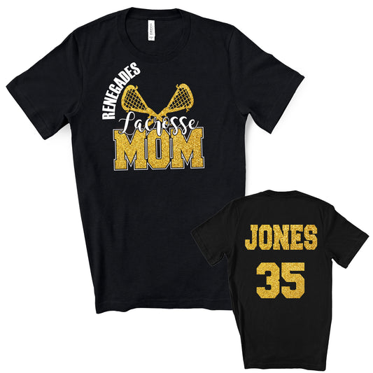 Lacrosse Mom Personalized Glitter Design Unisex Soft Bella + Canvas Jersey T Shirt - 3001