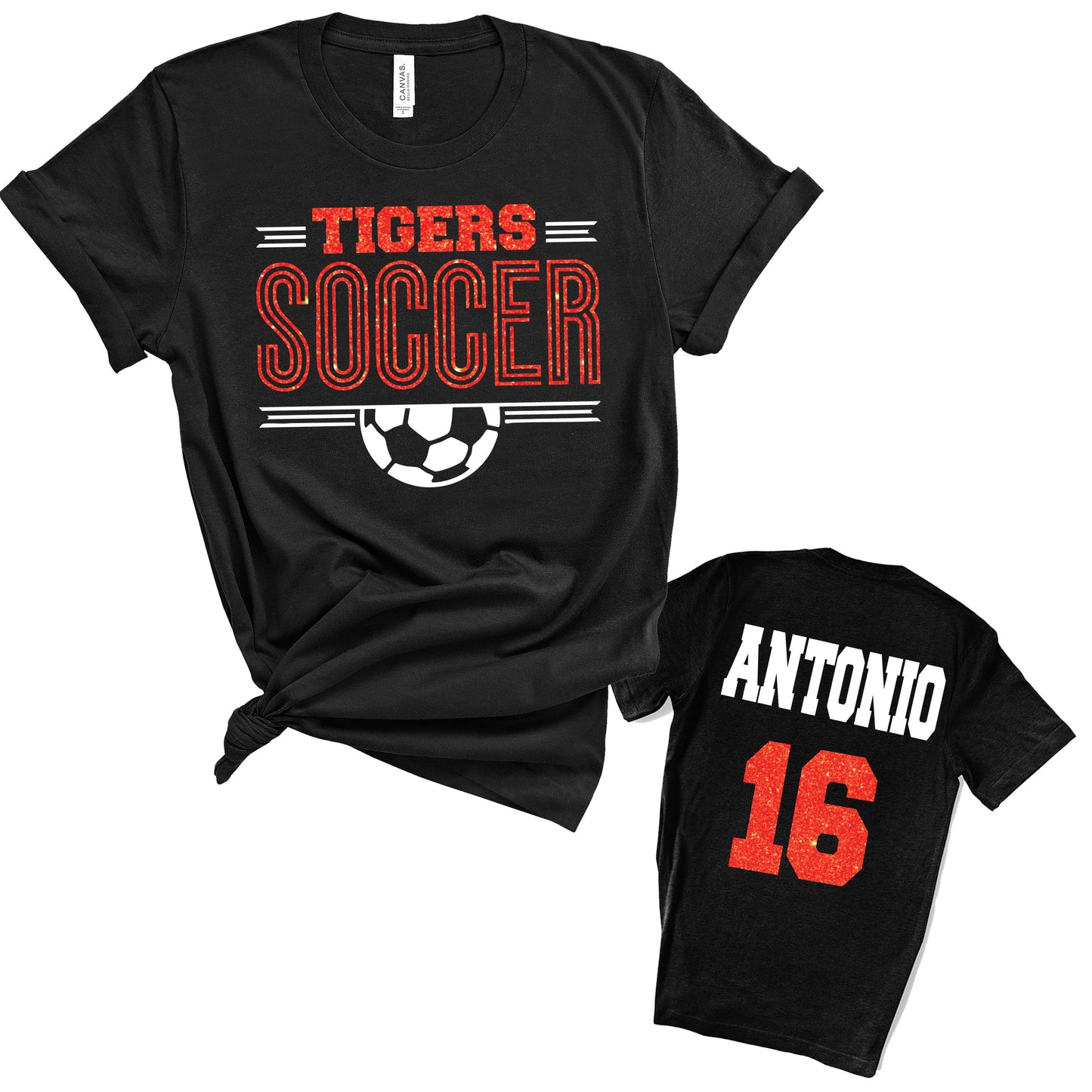 Soccer Design Personalized Glitter Design Unisex Soft Bella + Canvas Jersey T Shirt - 3001