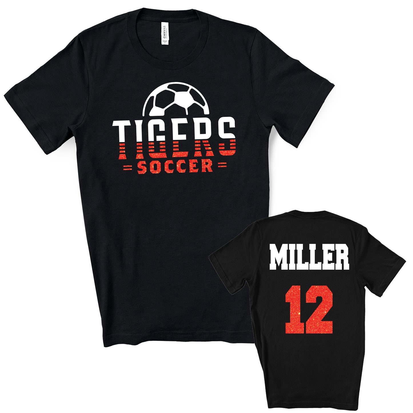 Soccer Design Personalized Glitter Design Unisex Soft Bella + Canvas Jersey T Shirt - 3001