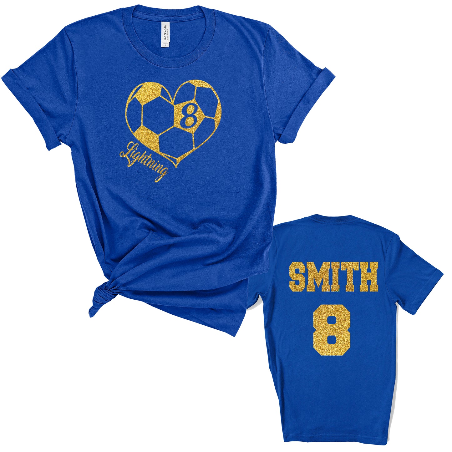 Soccer Heart Design Personalized Glitter Design Unisex Soft Bella + Canvas Jersey T Shirt - 3001