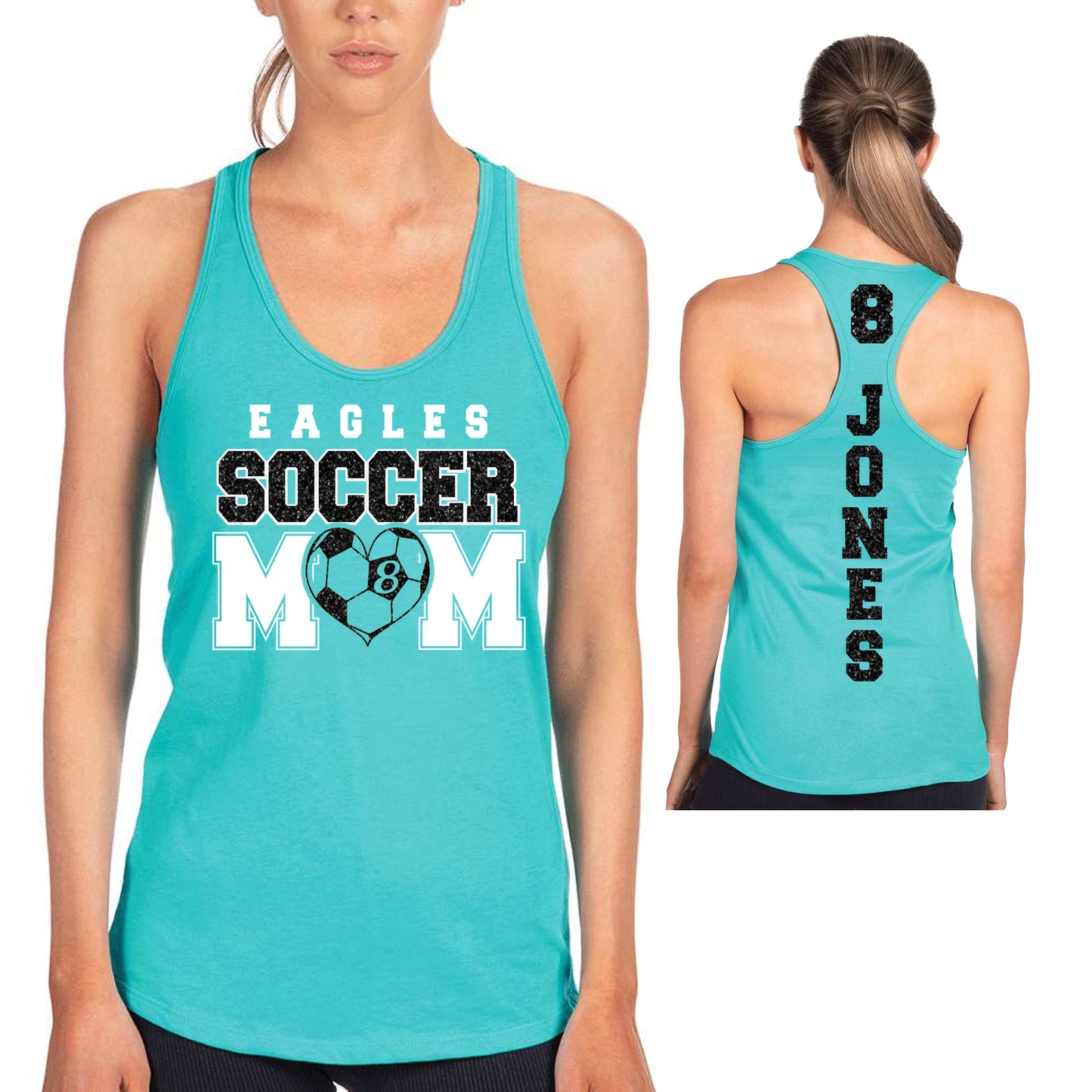 Custom Soccer Mom Glitter Deisgn Next Level Fitted Racerback Tank Top - 3.1533