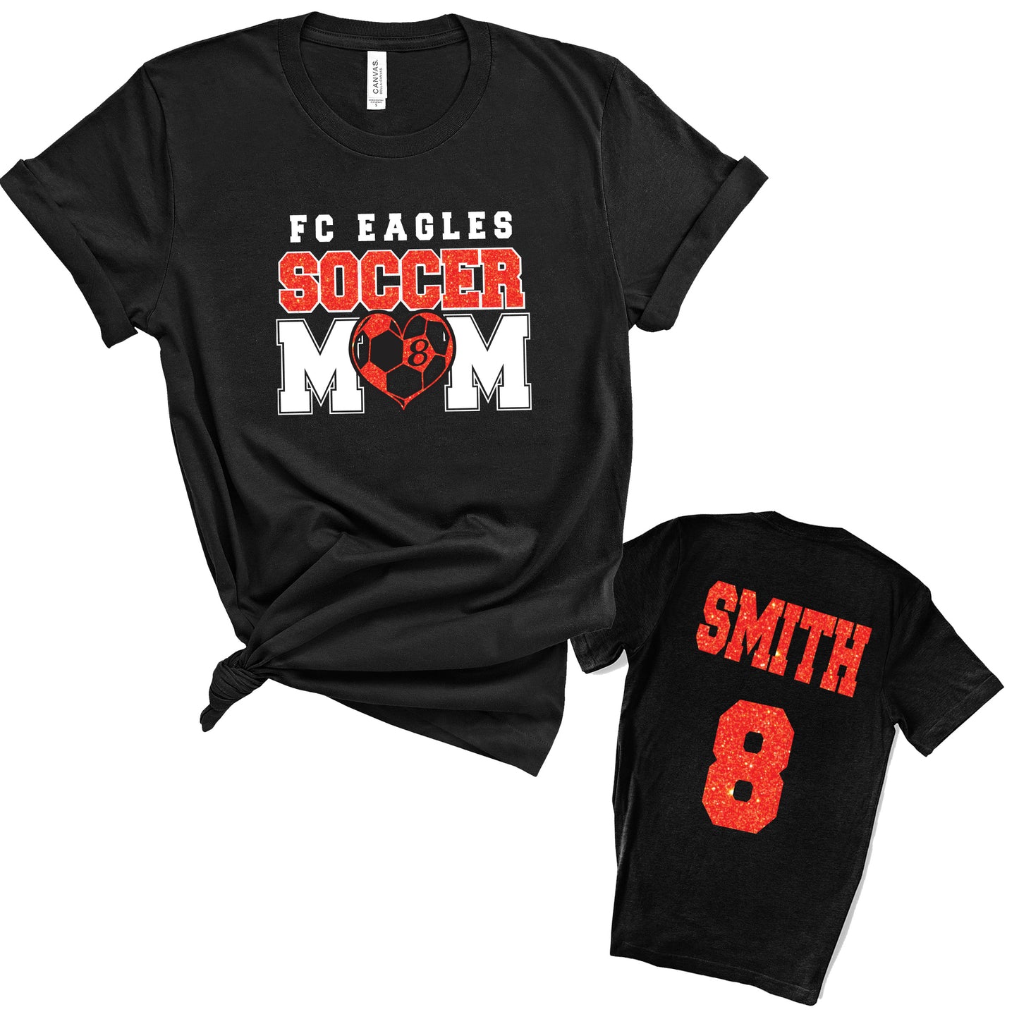 Soccer Mom Design Personalized Glitter Design Unisex Soft Bella + Canvas Jersey T Shirt - 3001