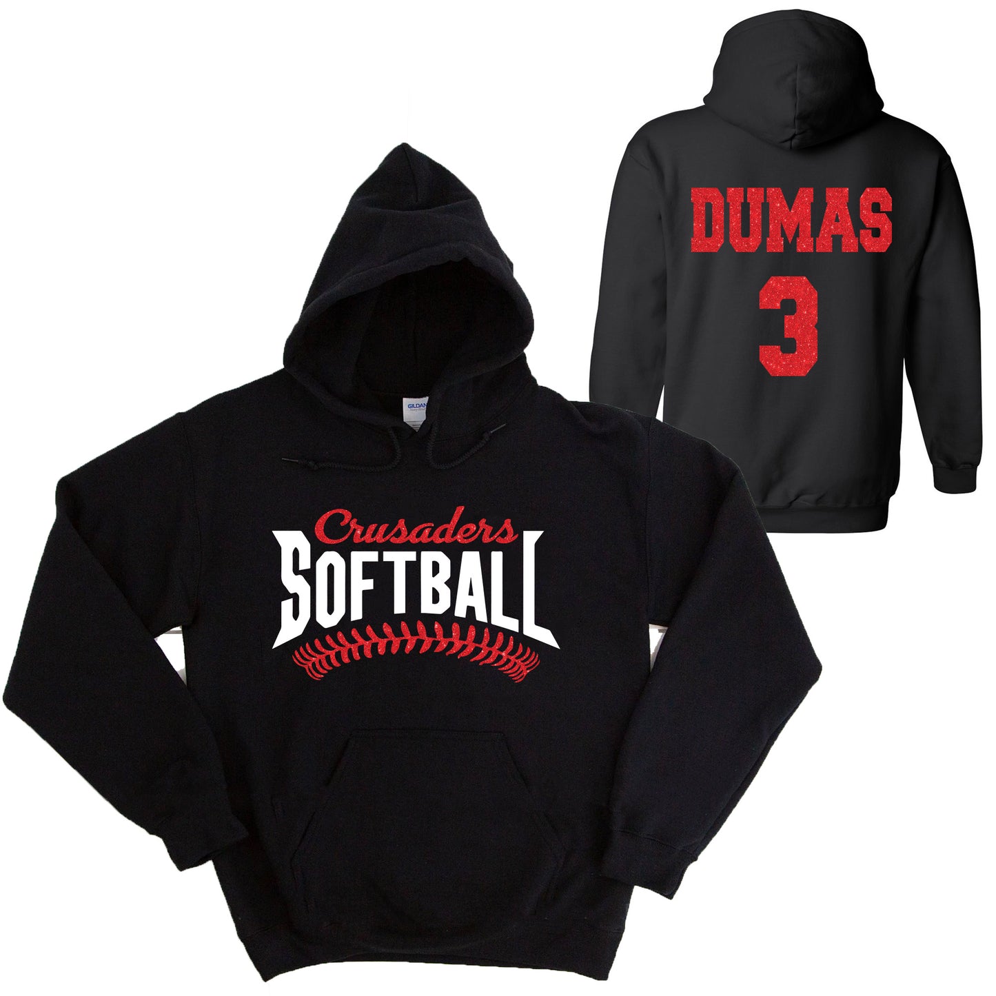 Softball Team Glitter Design Gildan Heavy Cotton Blend Hoodie Sweatshirt - 18500