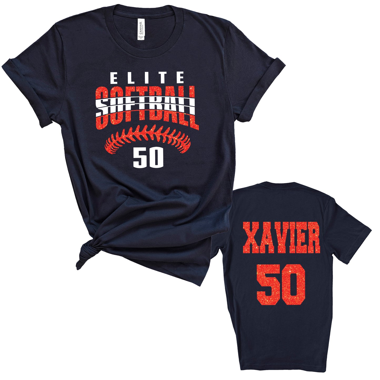 Softball Team Personalized Glitter Design Unisex Soft Bella + Canvas Jersey T Shirt - 3001