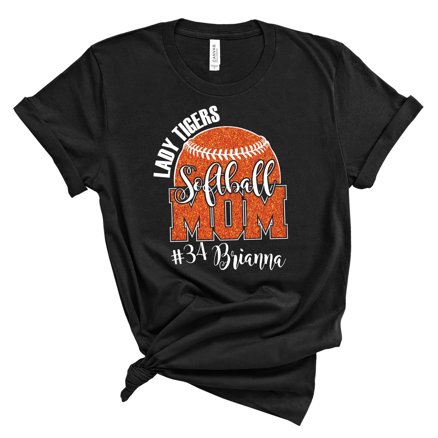 Softball Mom Personalized Glitter Design Unisex Soft Bella + Canvas Jersey T Shirt - 3001