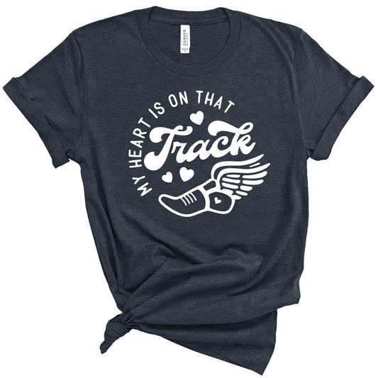 My Heart is On That Track Bella+Canvas Heather Cotton Heathered Jersey Tee Shirt - 3001cvc