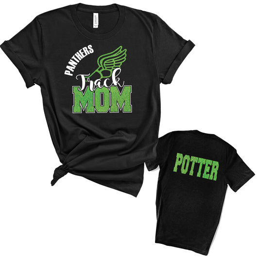 Track Mom Personalized Glitter Design Unisex Soft Bella + Canvas Jersey T Shirt - 3001