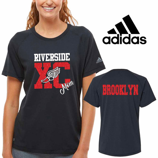 Cross Country Team Mom Personalized Glitter Design Women's Adidas Cotton Blend T Shirt - 3.A557