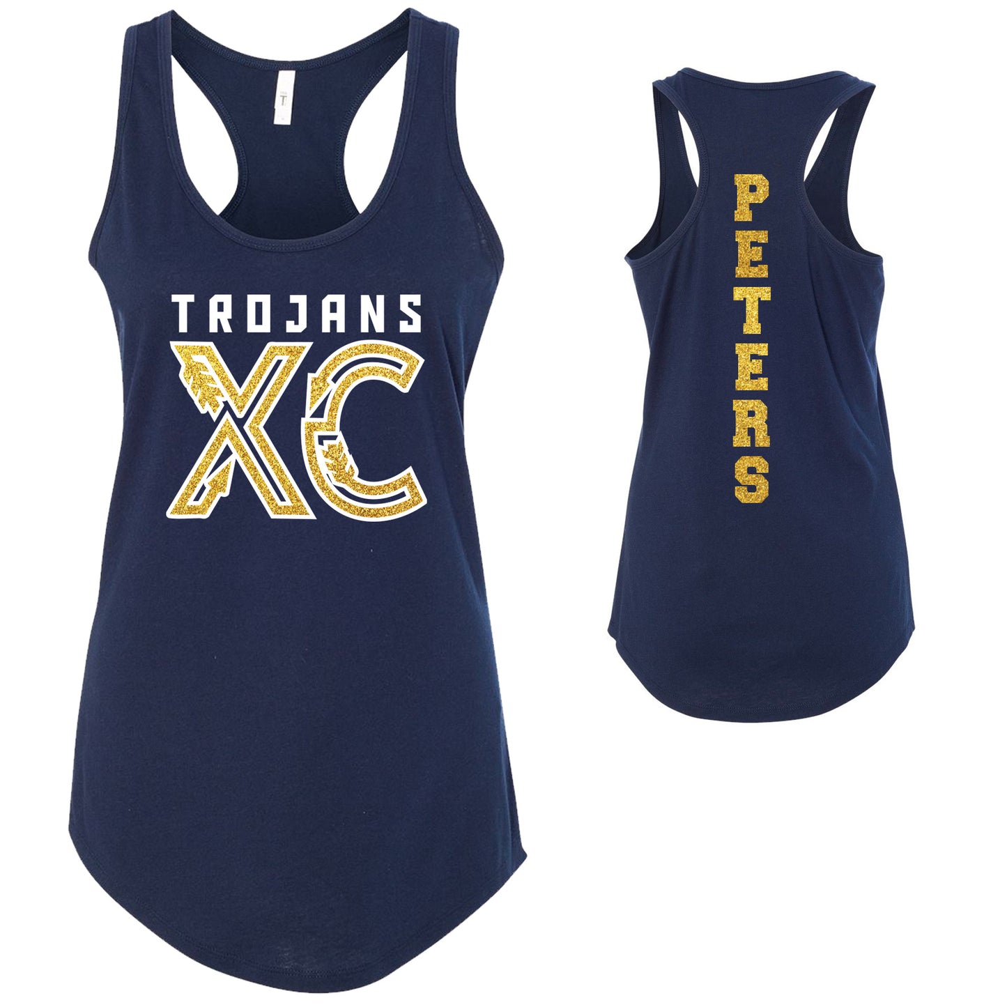 Custom Cross Country Team Glitter Design Next Level Fitted Racerback Tank Top - 1533