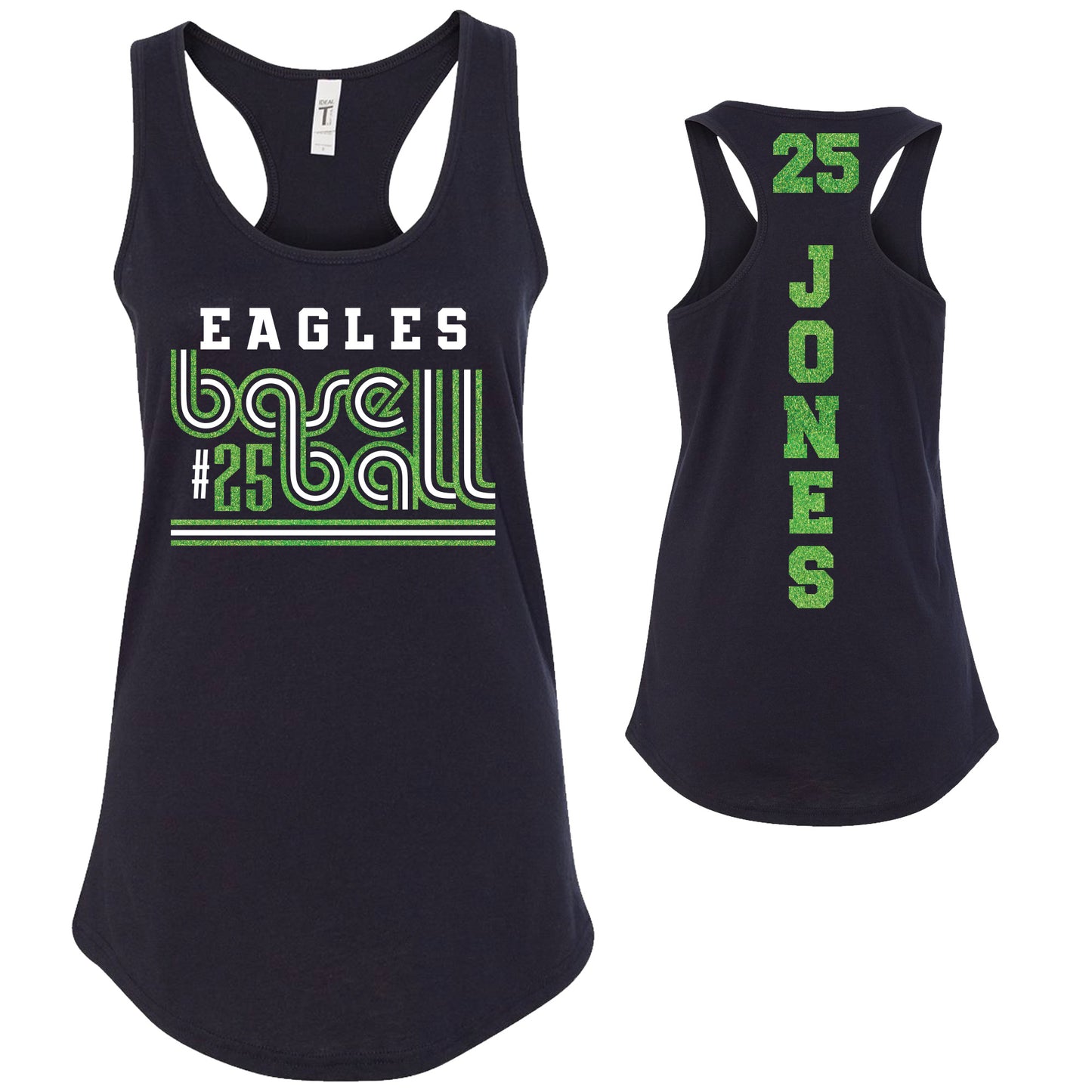 Custom Baseball Team Glitter Deisgn Next Level Fitted Racerback Tank Top - 1533