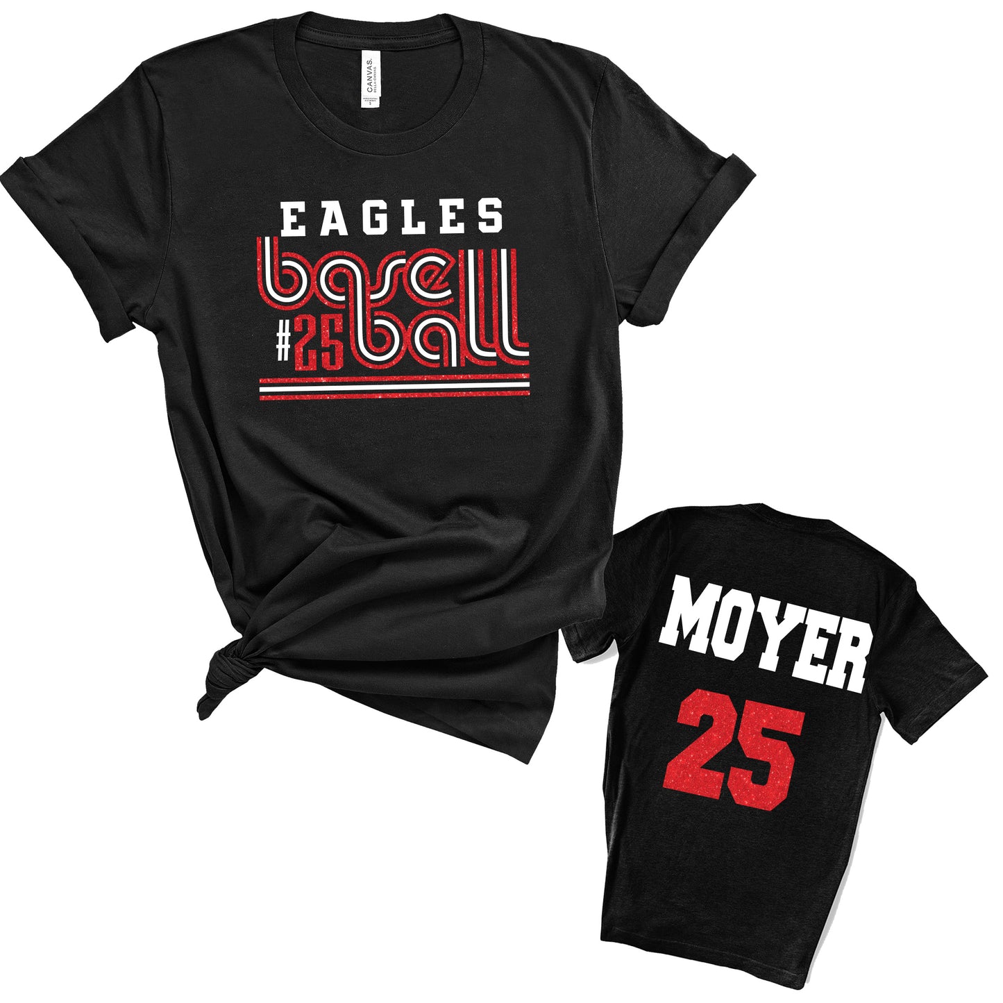 Retro Baseball Design Personalized Glitter Design Unisex Soft Bella + Canvas Jersey T Shirt - 3001