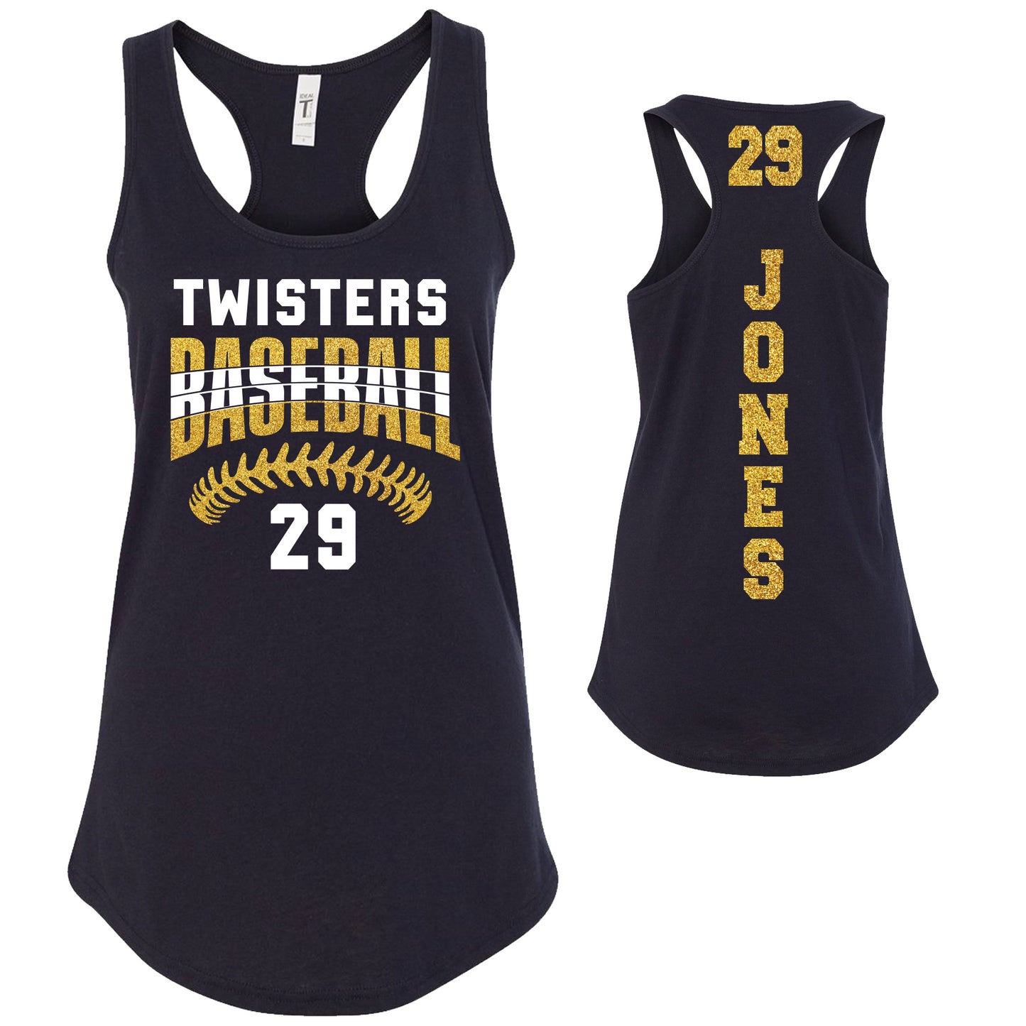 Custom Baseball Team Glitter Deisgn Next Level Fitted Racerback Tank Top - 1533