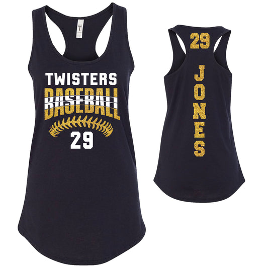 Custom Baseball Team Glitter Deisgn Next Level Fitted Racerback Tank Top - 1533