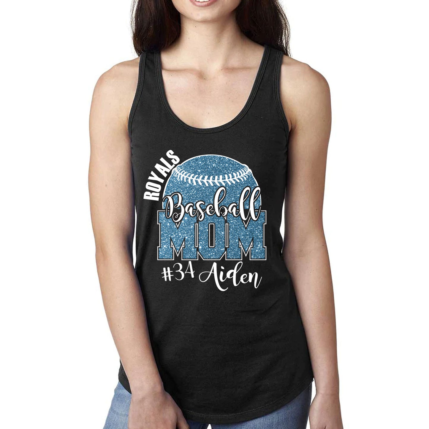 Custom Baseball Mom Glitter Deisgn Next Level Fitted Racerback Tank Top - 4.1533
