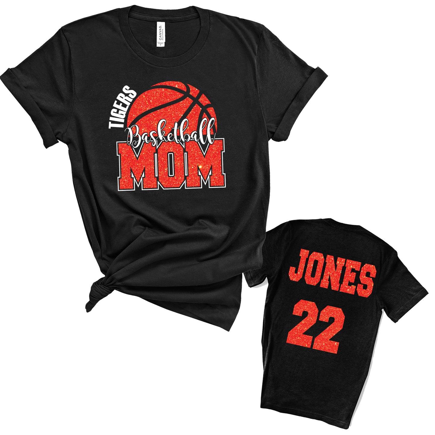 Basketball Mom Personalized Glitter Design Unisex Soft Bella + Canvas Jersey T Shirt - 4.3001