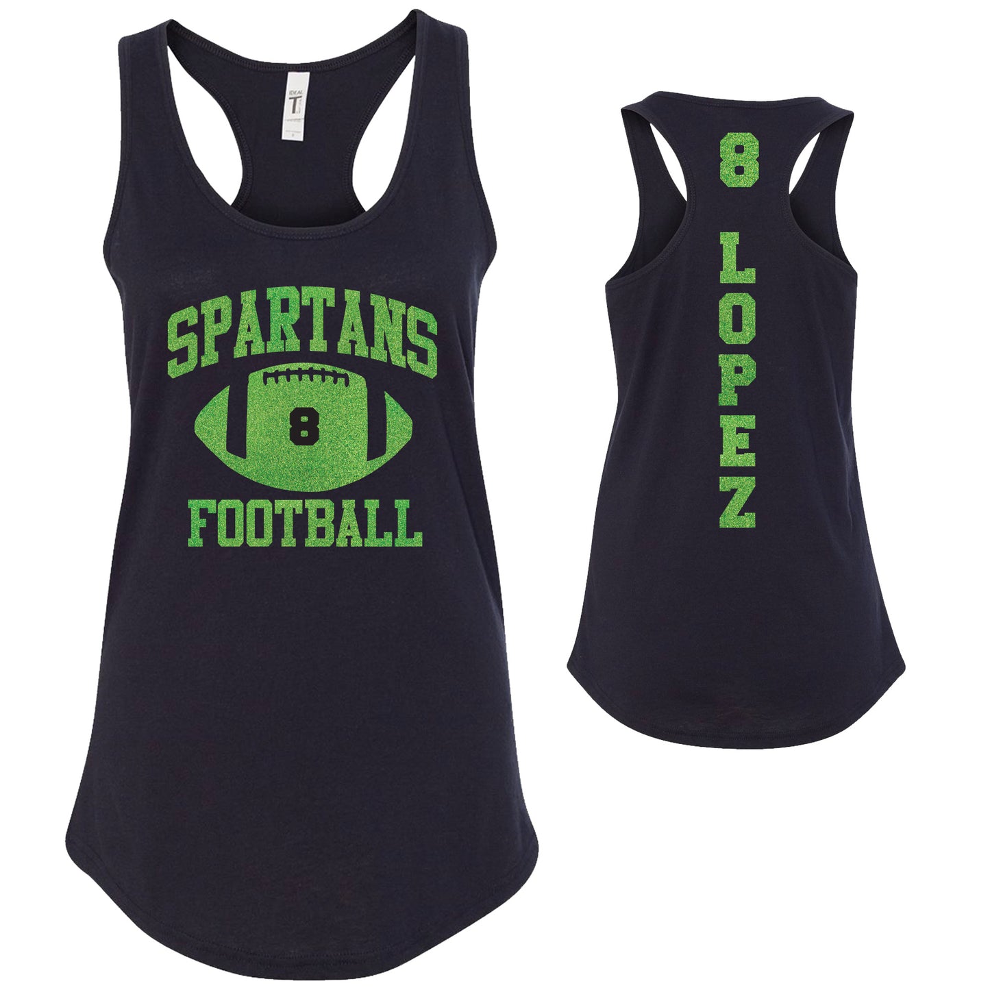 Custom Football Team Glitter Deisgn Next Level Fitted Racerback Tank Top - 1533