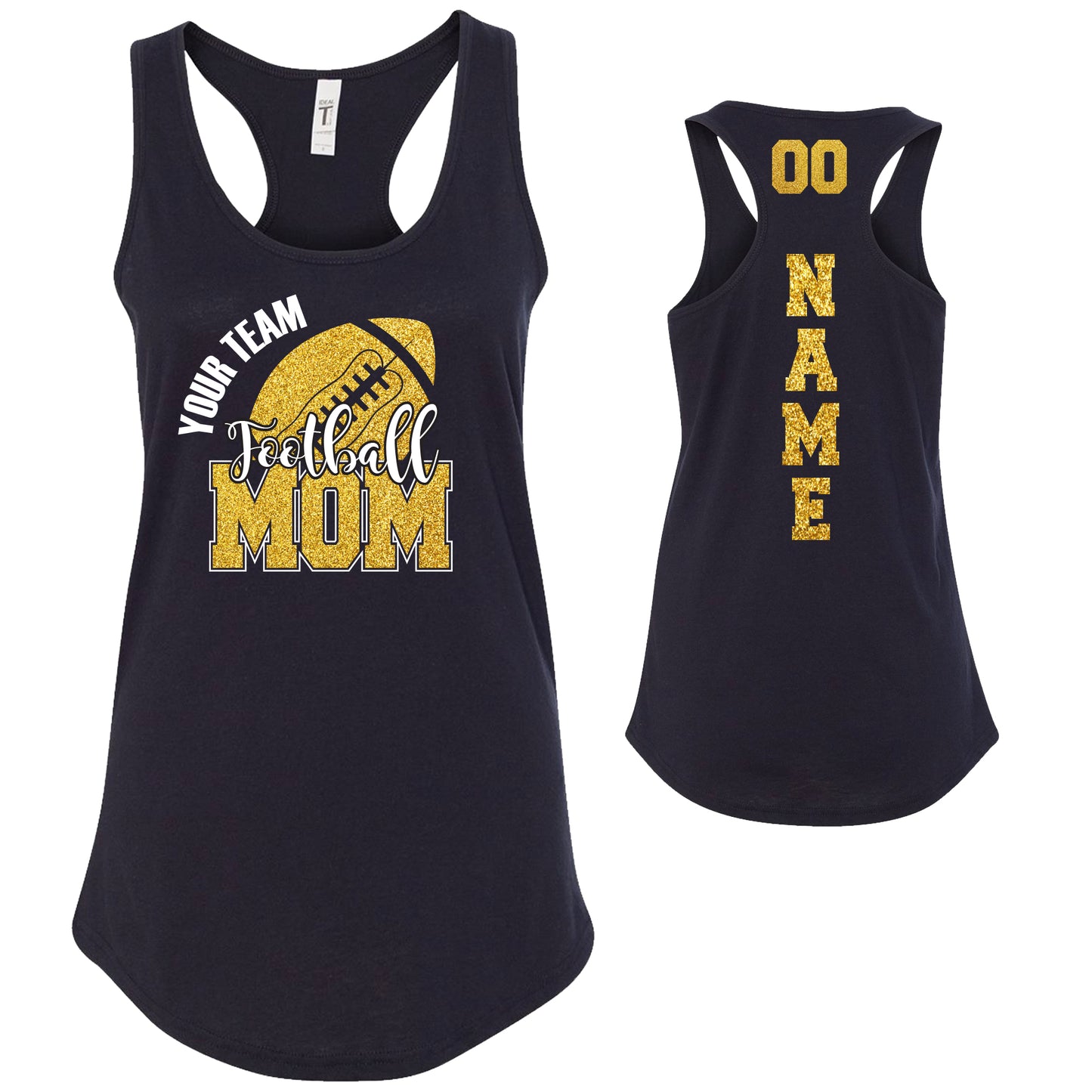 Custom Football Mom Glitter Design Next Level Fitted Racerback Tank Top - 4.1533