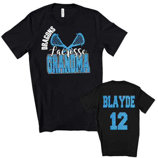 Lacrosse Grandma Personalized Glitter Design Unisex Soft Bella + Canvas Jersey T Shirt - 3001