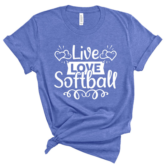 Live Love Softball Bella+Canvas Heather Cotton Jersey Tee Shirt - 3001