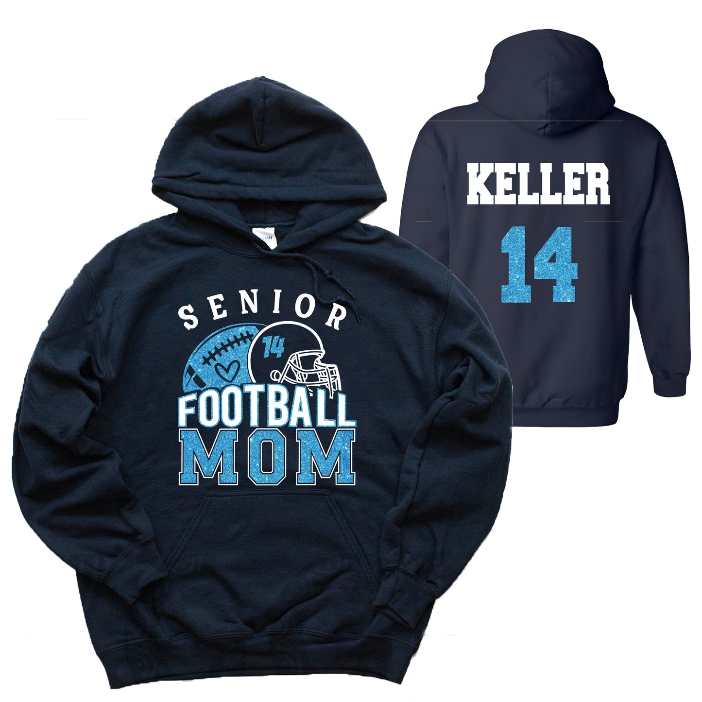 Senior Football Mom Glitter Design Gildan Heavy Cotton Blend Hoodie Sweatshirt - 18500