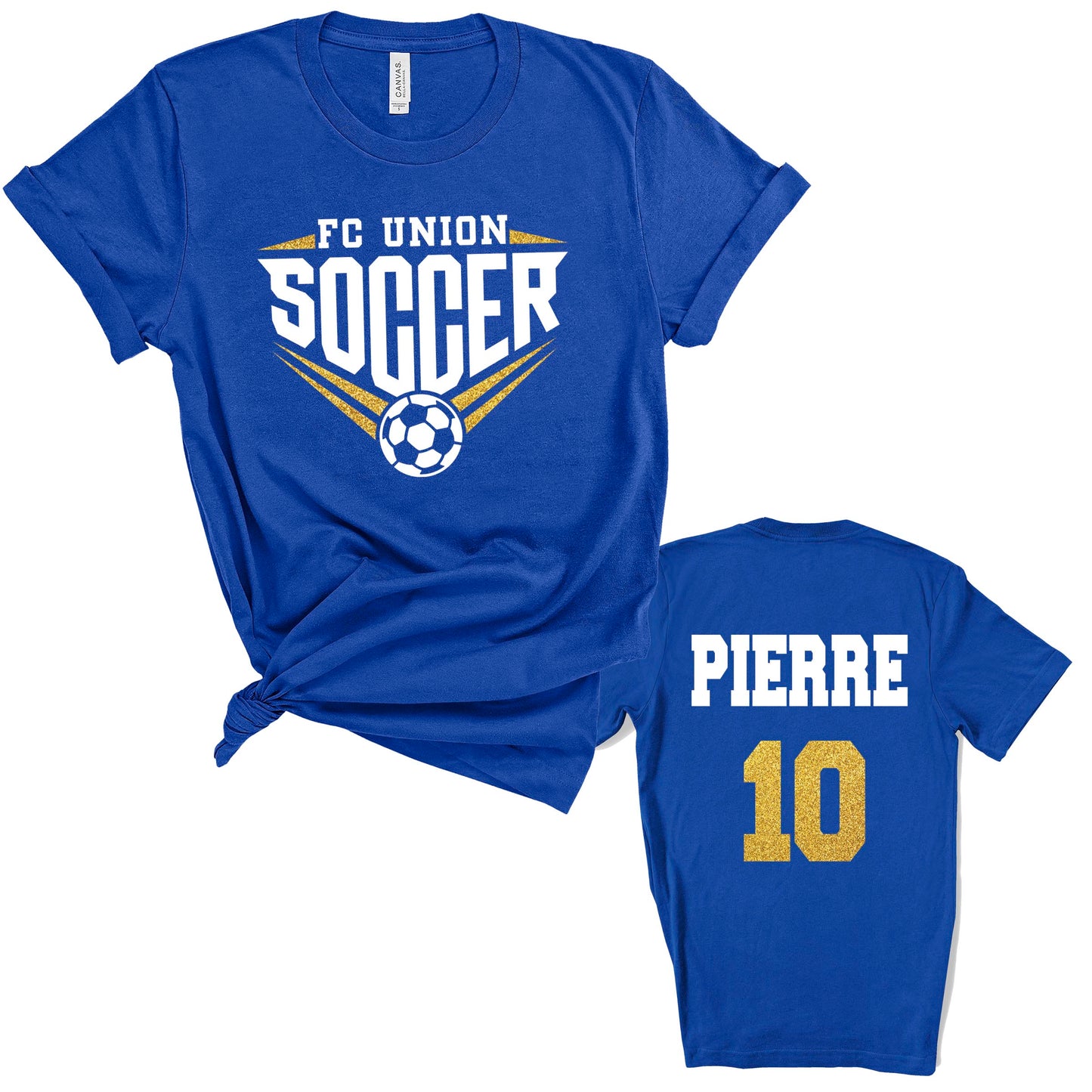 Soccer Design Personalized Glitter Design Unisex Soft Bella + Canvas Jersey T Shirt - 3001