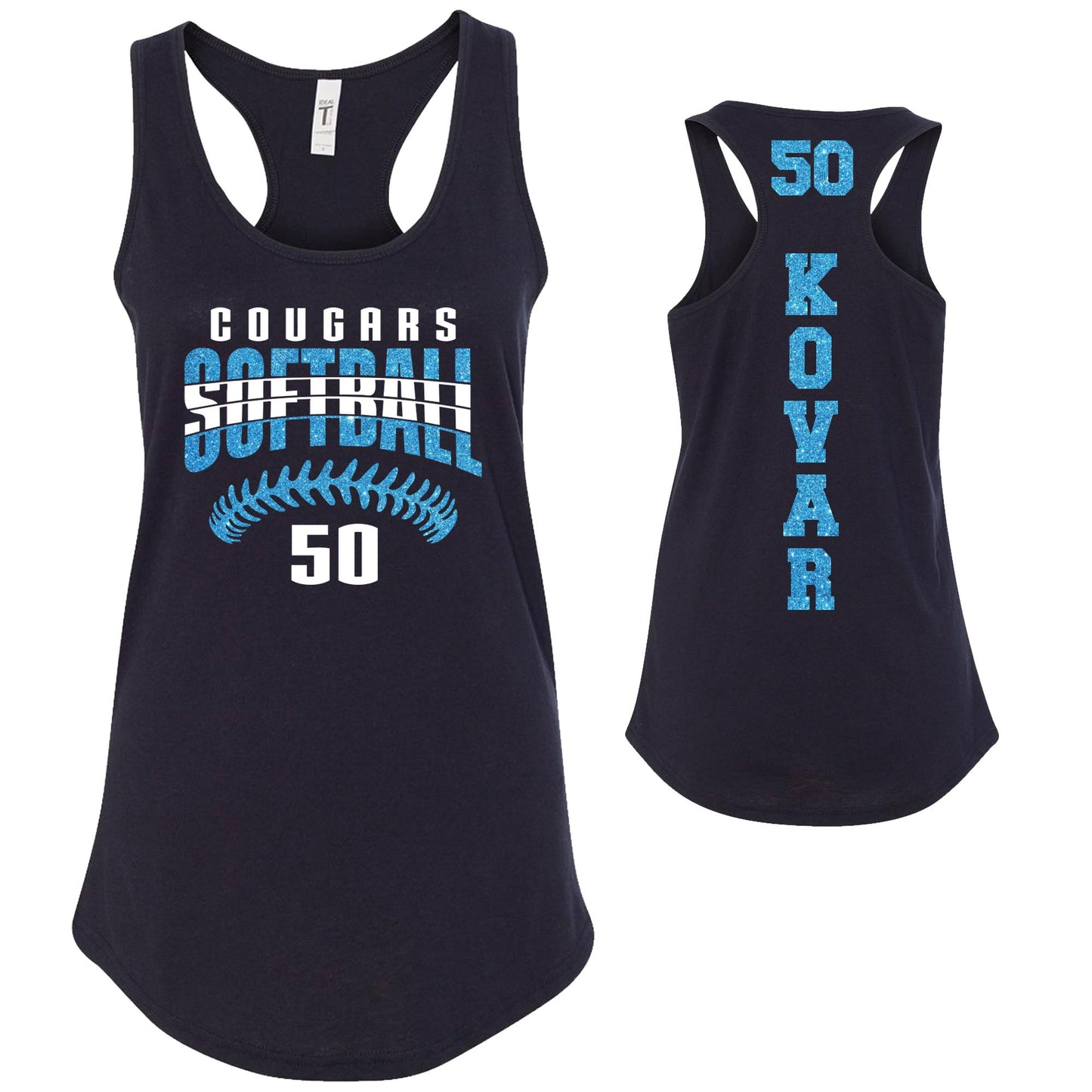 Custom Softball Team Glitter Deisgn Next Level Fitted Racerback Tank Top - 102.1533