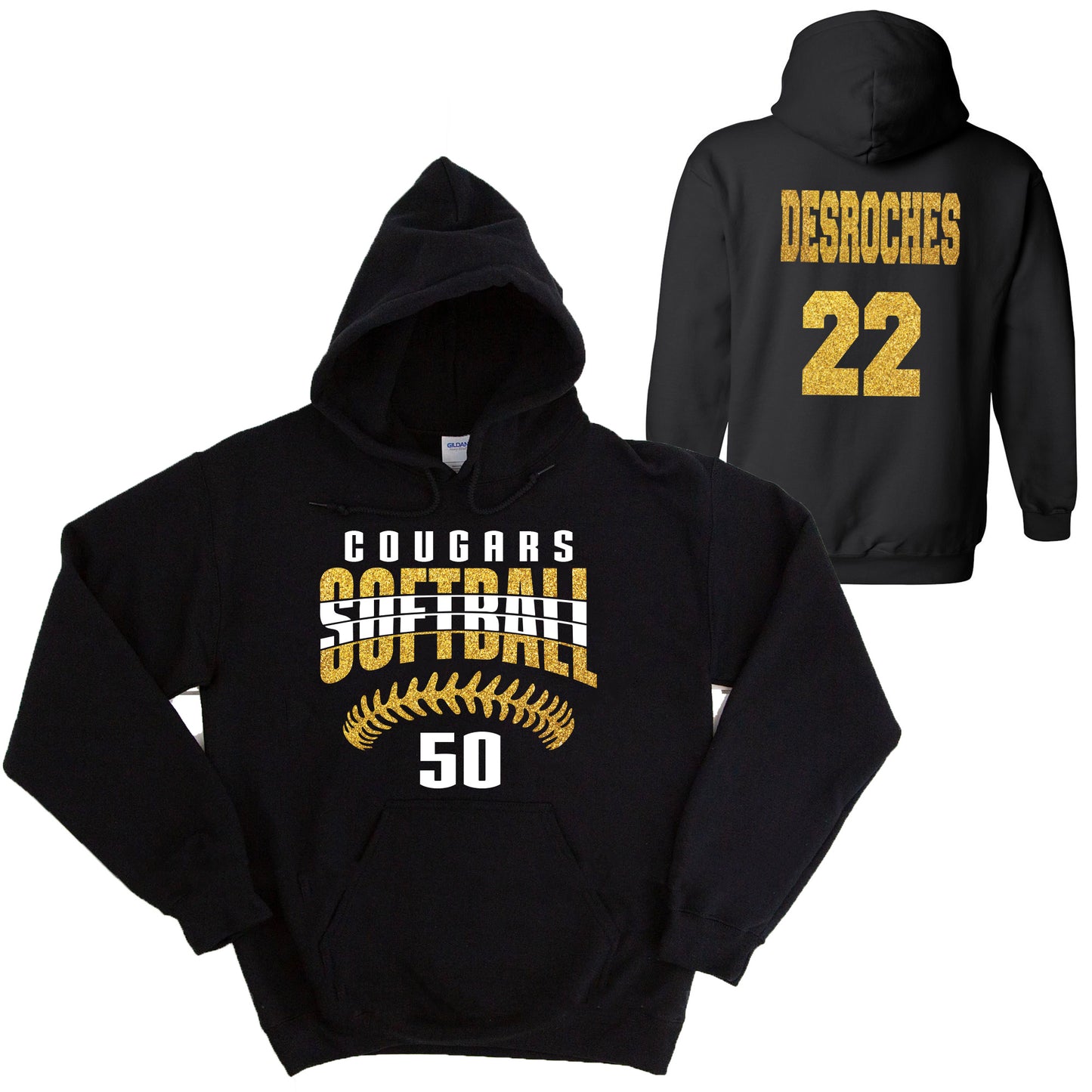 Softball Team Glitter Design Gildan Heavy Cotton Blend Hoodie Sweatshirt - 18500