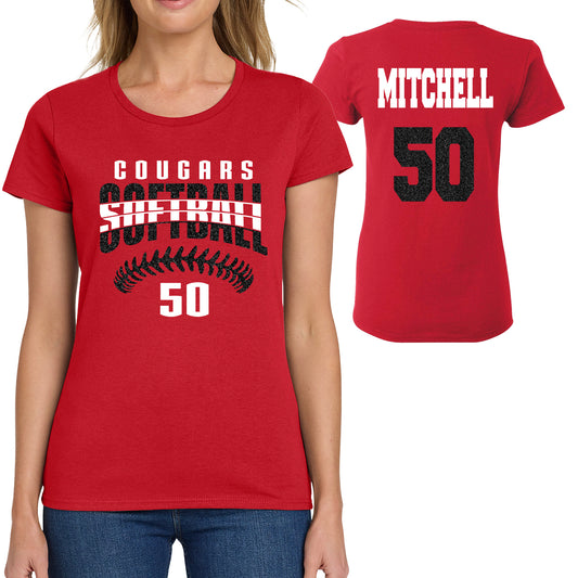Softball Team Glitter Design Women's Gildan Crewneck Tee Shirt - 5000L